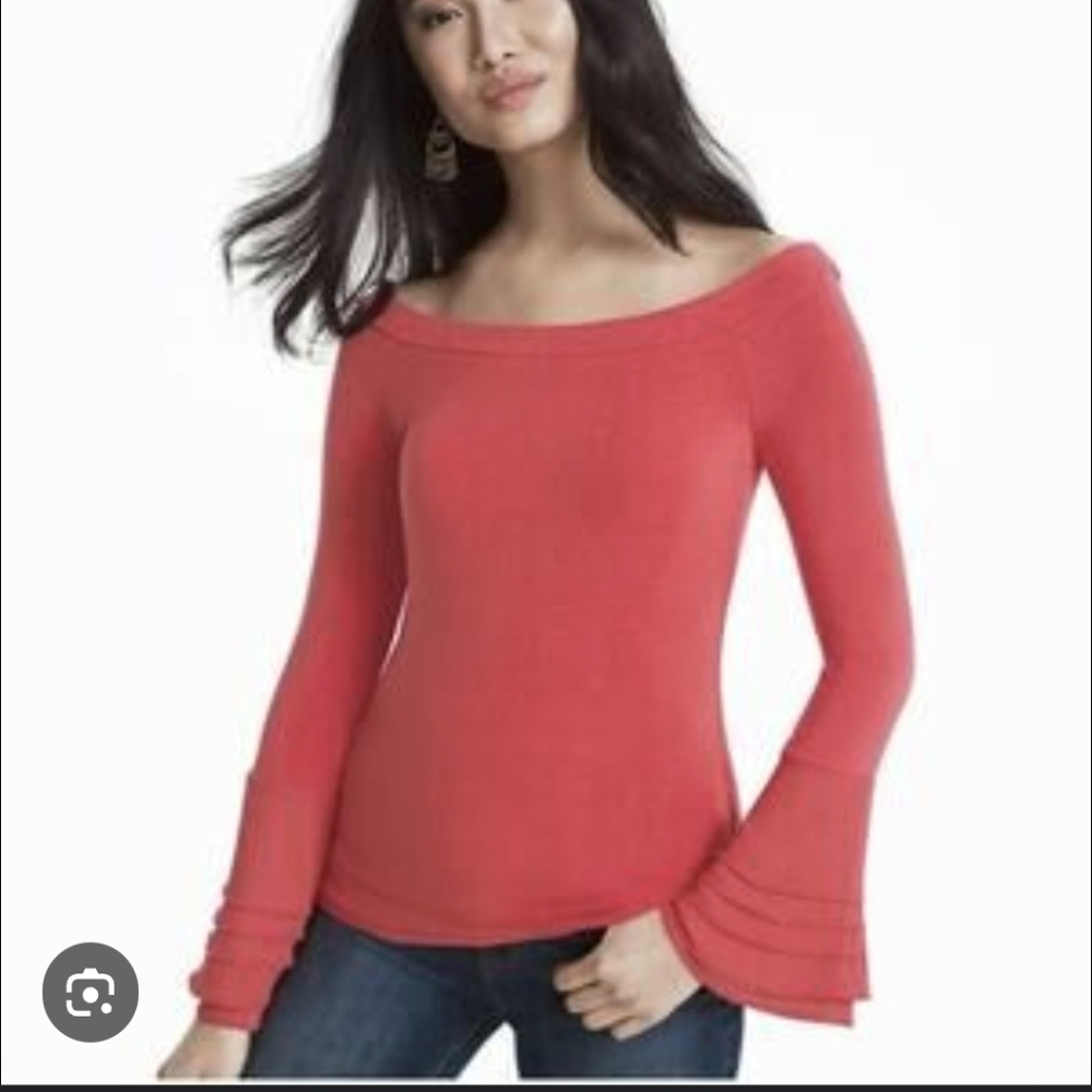 White House Black Market Coral Flared Sleeve Top